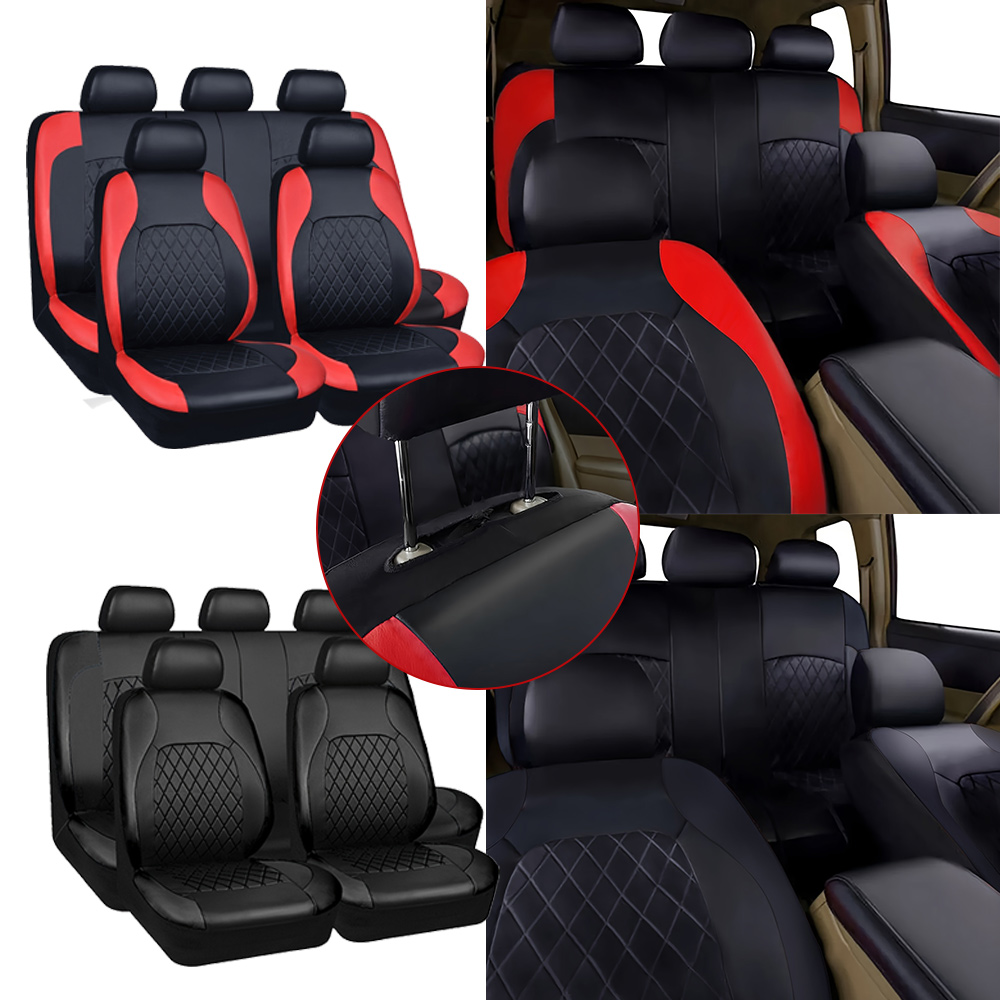 Leather Car Seat Covers Full Set Universal - Neue Autositzbezüge Gestepptes Diamantmuster Kunstlederoptik Vollständige