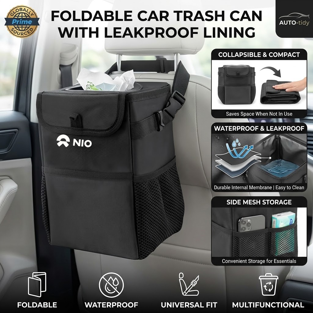 Waterproof Car Trash Can With Lid - Faltbarer, tragbarer, auslaufsicherer, wasserdichter Mülleimer mit