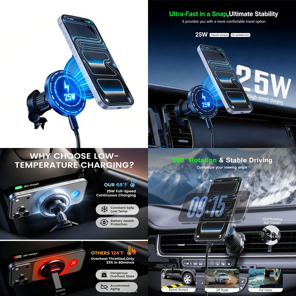 Magnetic Phone Holder For Car Vent - Leistungsstarkes 25W Magnetisches Kabelloses Auto-Ladegerät für