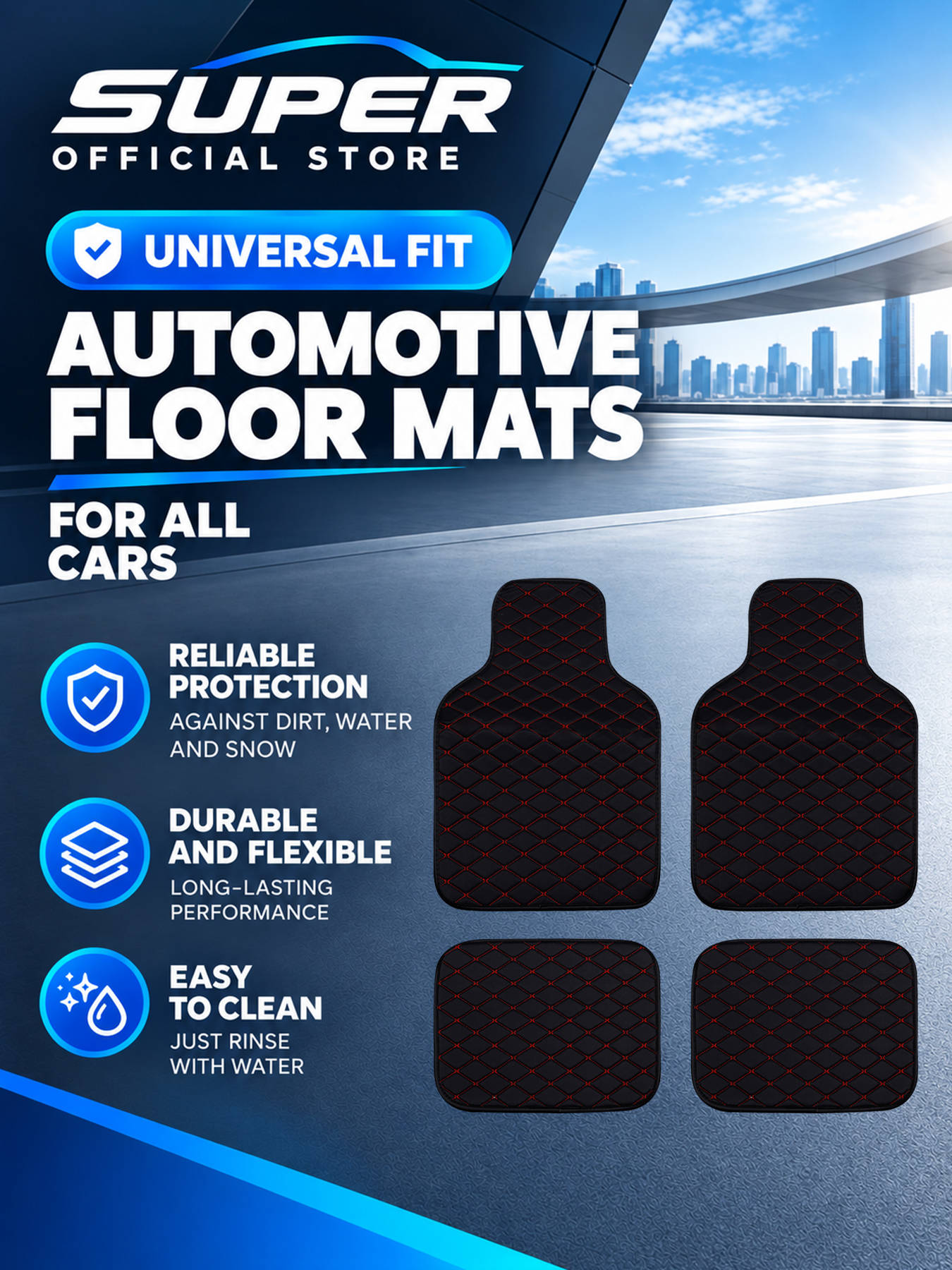 Car Floor Mats Universal Waterproof Leather - Komplettes Set von Autofußmatten, universell einsetzbar,